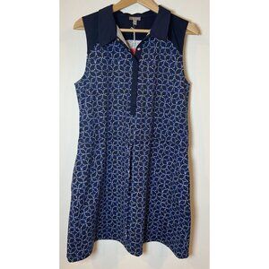 NWT T by Talbots Athletic Dress Tie Waist Sleeveless Collar Blue Cream L New